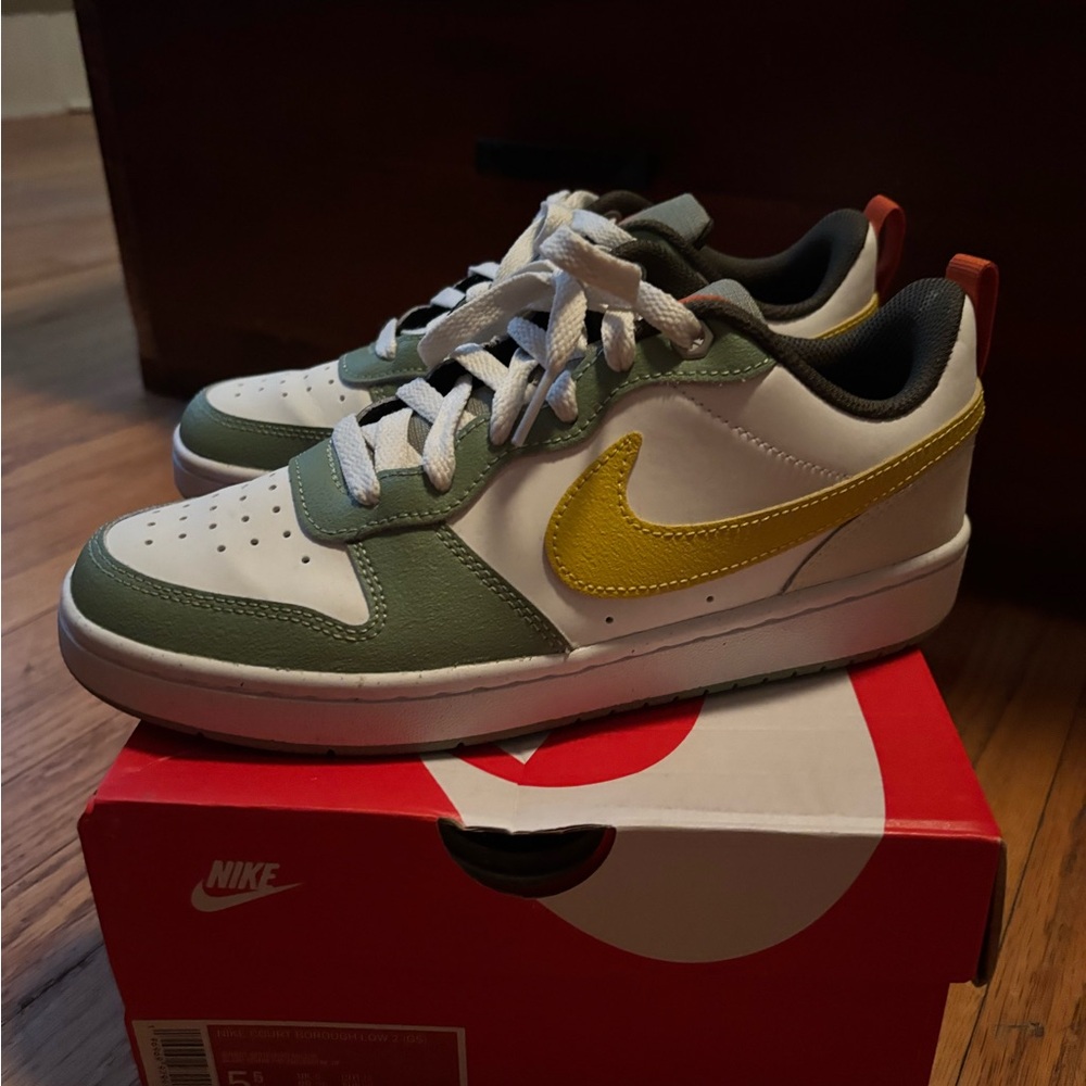 Nike Kids Shoes in White, Green, and Yellow